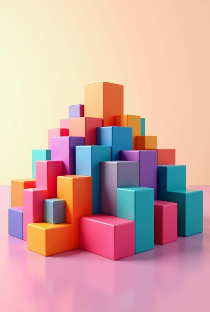 A large number of cube-shaped colored blocks form a simple mountain,Simple styling,Light effects,Premium color matching,Tyndall effect,