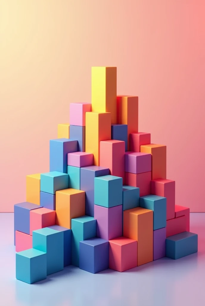 A large number of cube-shaped colored blocks form a simple mountain,Simple styling,Light effects,Premium color matching,Tyndall effect,