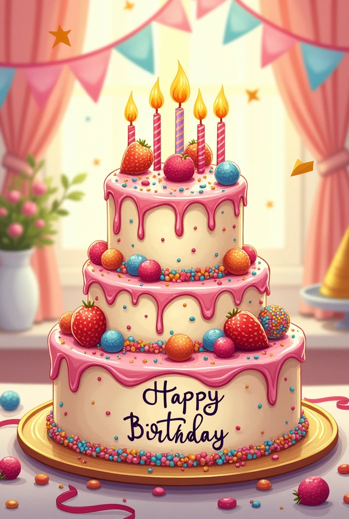 cake drawing with content: Happy birthday Hai Yen