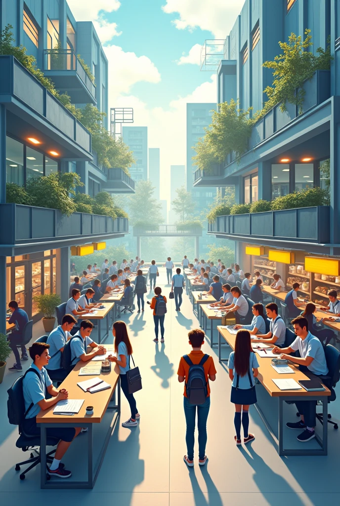 Create an image that reflects and represents the dual education system. Work and school