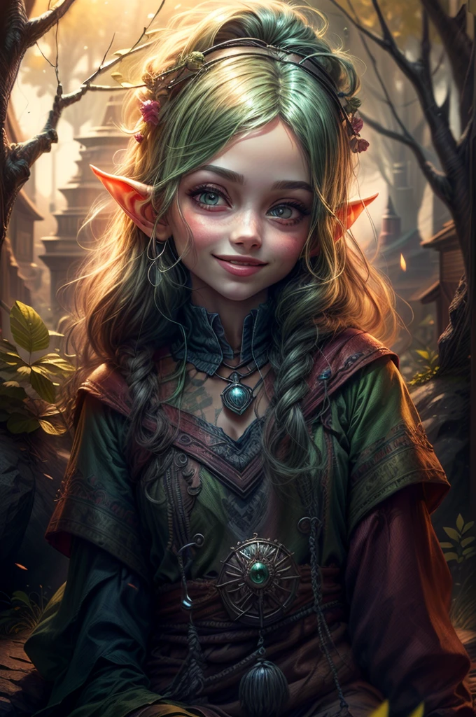 (Full focus: 1.5), (Full body: 1.5), (Stand with feet together: 1.2), (Fantasy forest elf  with pale green skin and shiny light brown hair dynamic pose, smiling and dreamy sitting on a rock:1.3), cinematic lighting, shine, ((tracing of sun rays passing through the trees of the lush forest:1.3)), framed, character chart, cheat sheet, HD, masterpiece, Textured Skin, Super detail, high details, textured skin, high details, high quality, Awarded, Best quality, high resolution, 32k