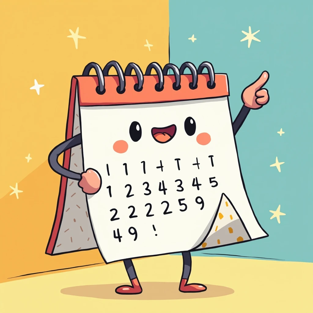 tear-off calendar, 4 days left, cartoon