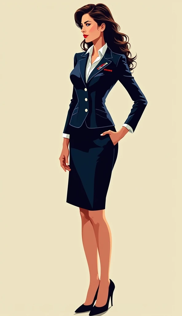stewardess, Air France, whole body, Cel Shading, Bold outline, Flat Color, Sharp Shadow, Graphic Style, (Manga influence:1.3), Beautiful line drawing, Impressive visuals,comics