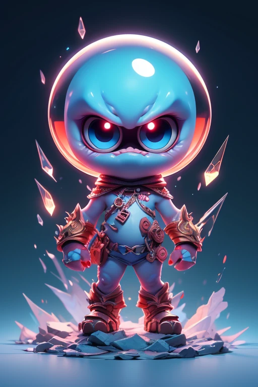 Create a monster image, a small, big-headed, baby monster.. The body is transparent and can be seen through. The image is sharp and detailed., with beautiful colors.. With arms, leg, eyes, mouth, พื้นหลังสีlegว