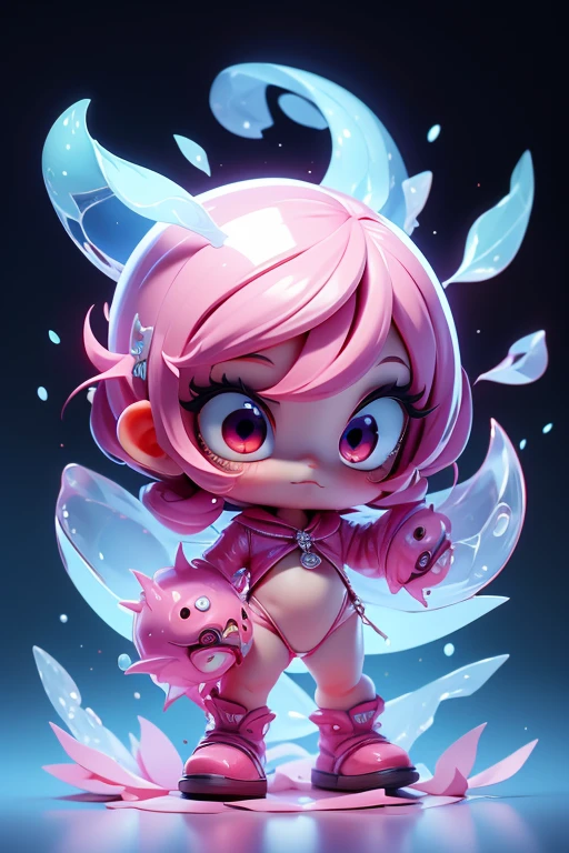 Create a monster image, a small, big-headed,  monster.. The body is transparent and can be seen through. The image is sharp and detailed., with beautiful colors.. With arms, leg, eyes, mouth, พื้นหลังสีlegว