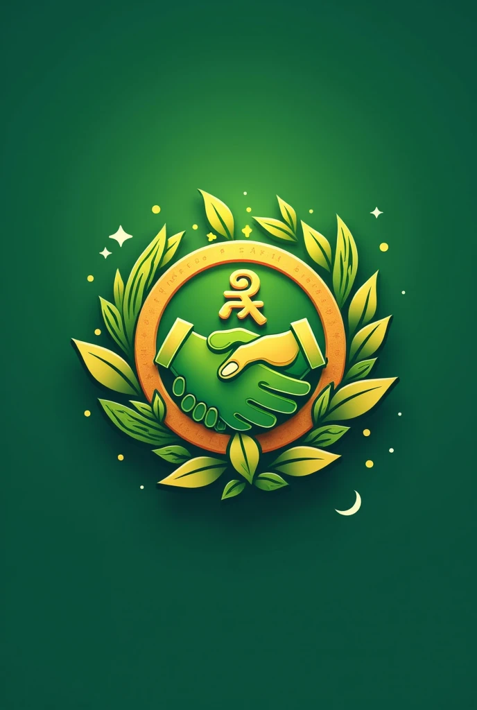 "Design a vibrant and eye-catching logo for a 'Refer and Earn' WhatsApp group. The logo should feature a handshake or linked hands to symbolize trust and partnership, with currency symbols (like a dollar sign or rupee) to represent earnings. Use bright colors like green and gold to convey success and growth, with a modern and clean design that stands out in a small circular format."