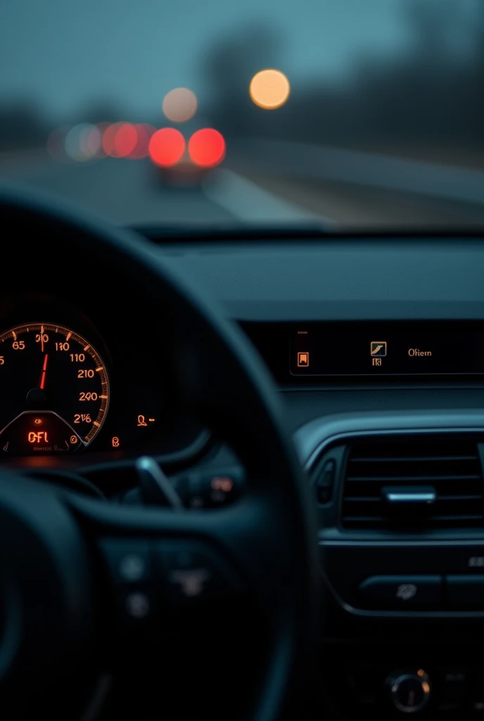 "A close-up shot of a car’s dashboard showing a clock ticking toward midnight."