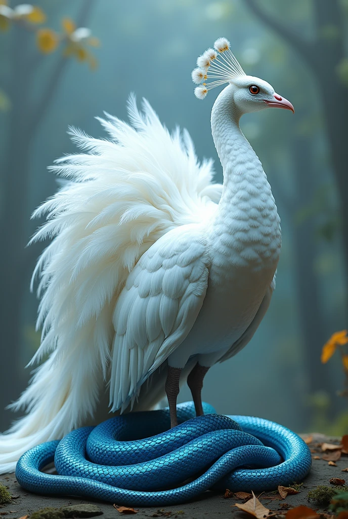 White colour peacock with blue colour cobra