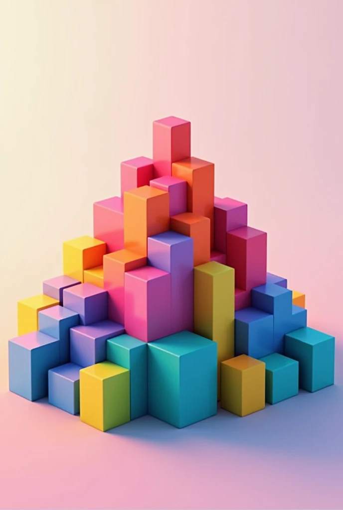 A large number of cube-shaped colored blocks form a simple mountain，Simple styling，Light effects，Premium color matching，Tyndall effect，