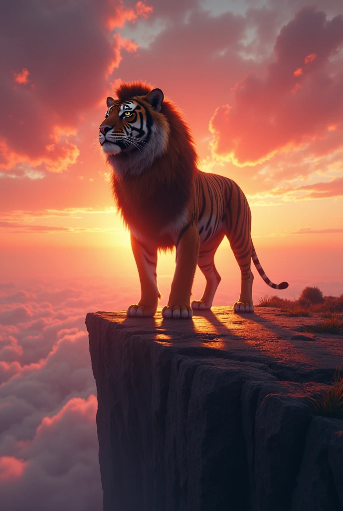 Tiger and lion combination stand-up sun set high way