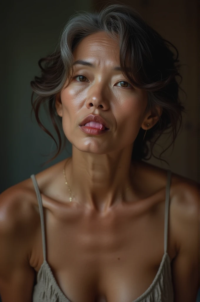 old Asian woman naked sucking a dick