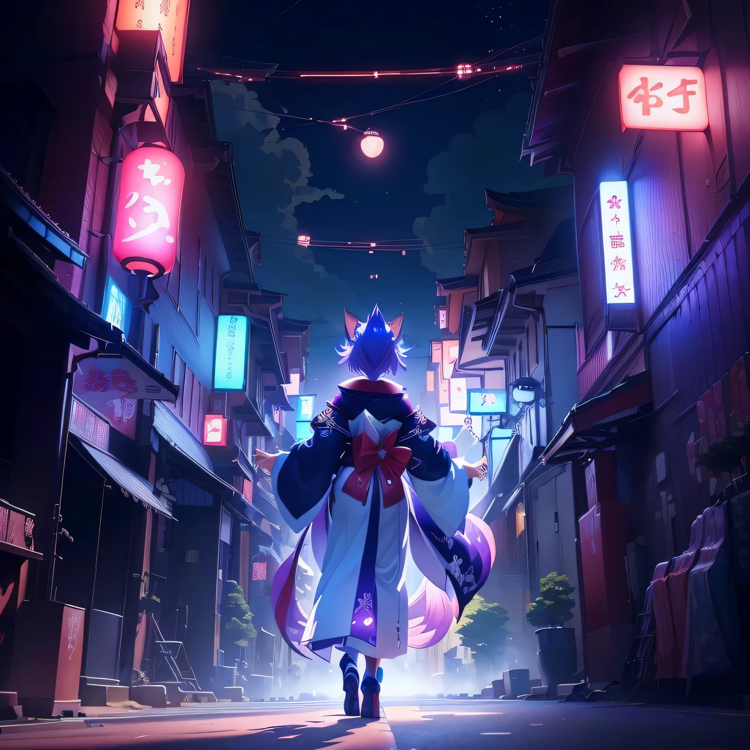 Anime characters walking down a city street at night, Colorful Fox City, anime wallpaper 4k, rossdraws Global Illumination, anime wallpaper 4k, The Detailed Art of the Onmyoji, Anime Art Wallpapers 8K, anime art wallpaper 4k, anime art wallpaper 4k, 4k anime wallpaper, onmyoji, Best anime 4k konachan wallpaper、Dragon on background、sexy, japanese wedding day, by increasing the amount of information