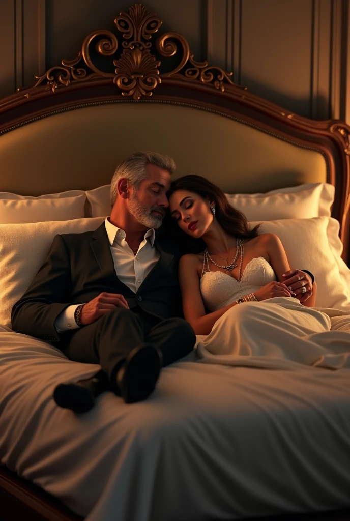 Multi millioner with his wife in bad at night