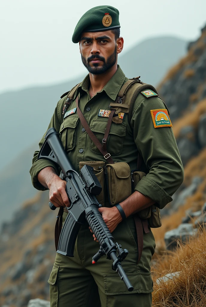 A Indian army man with gun