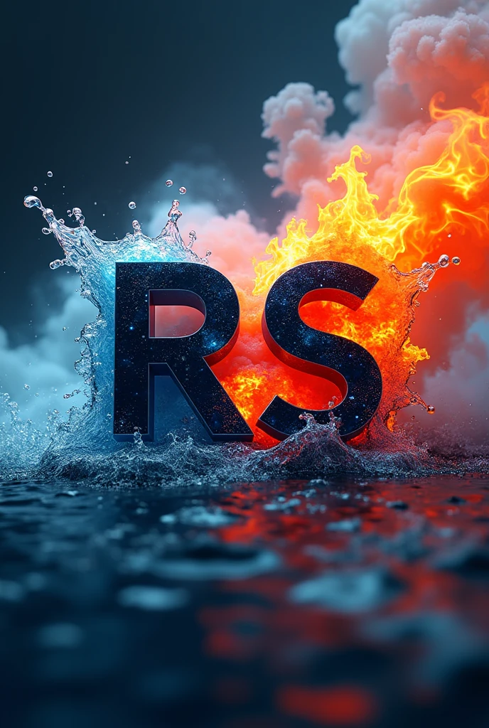 Logo RS avec écris en petit en dessous owner : bouga avec fond eau et feu qui se mélange 