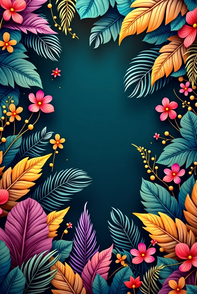 Leaves and flowers background, ultra realistic, high contrast, colorful