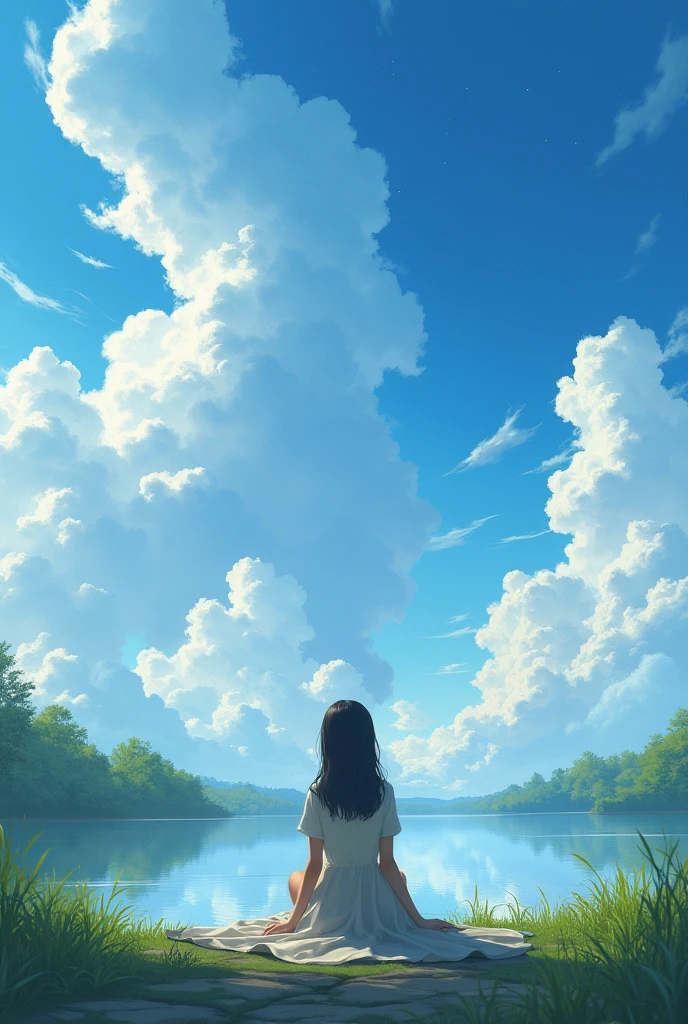 Ek sundar ladki jo nadi ke kinare baithi hai aur aasmaan ki taraf de dekh rahi hai puraa aasamaan bhi dikh raha hai.. Ladki ki age 28 honi chahiye air bahot sundar honi chahiye face bhi dikhnana chahiye

