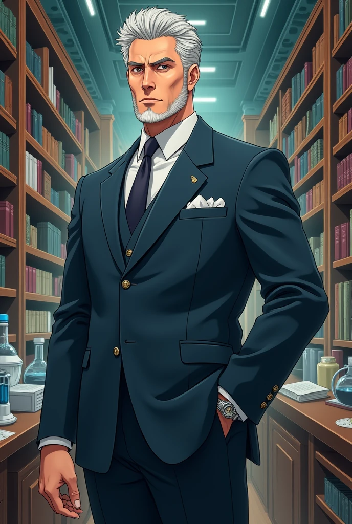 Make a male tall
professor in anime style