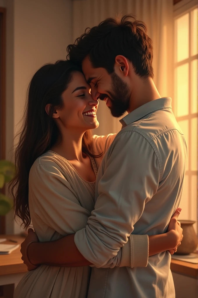 A woman hugging her husband