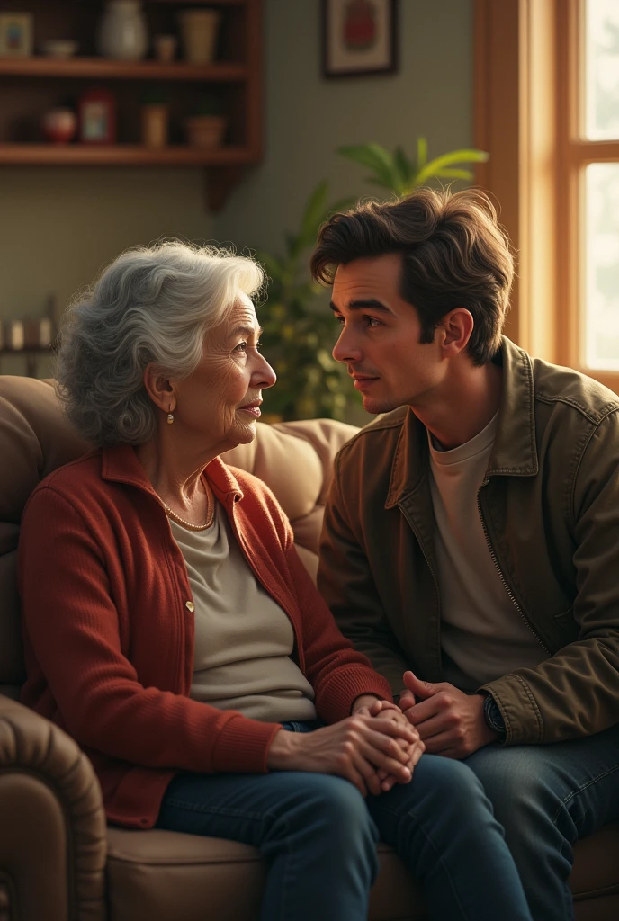 A man listen very carefully his grandma