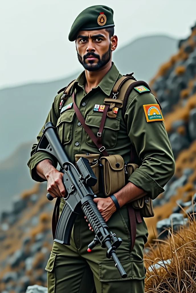 A Indian army man with gun