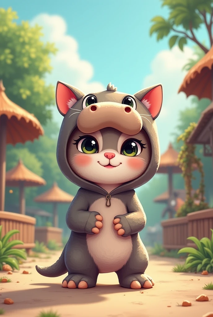 kitten cute Hippo costume Zoo Backdrop Illustrated style