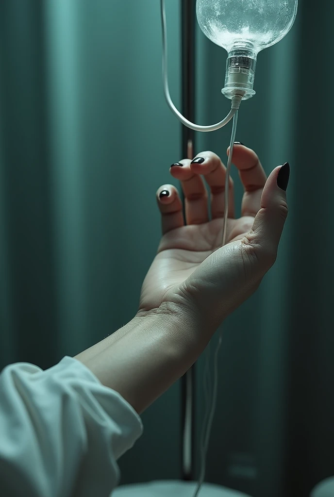 Create a hand connected to an IV, that can be seen from the patient&#39;s perspective and that has black nails
