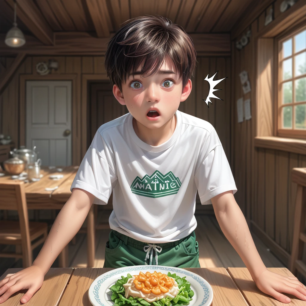 score_9, score_8_superior, score_7_superior, score_6_superior, score_5_superior, score_4_superior, super realistic),(alone, shota boy, , (detailed eyes, detailed face, wearing a white t-shirt and green shorts), smile, hold, wine, glass wine, at kitchen