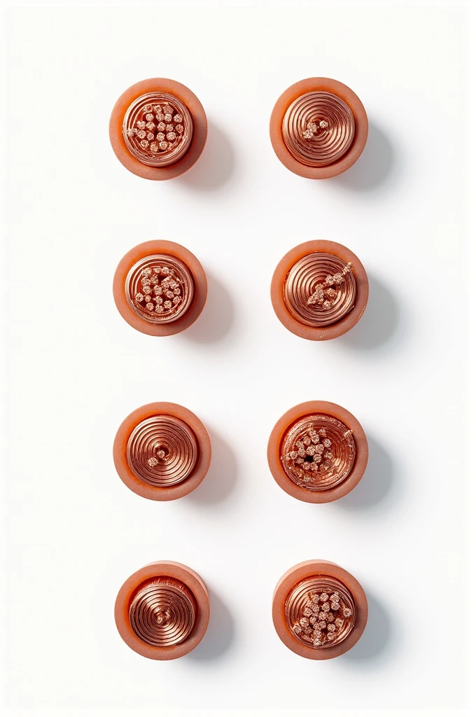Cross sections of copper wire with white background