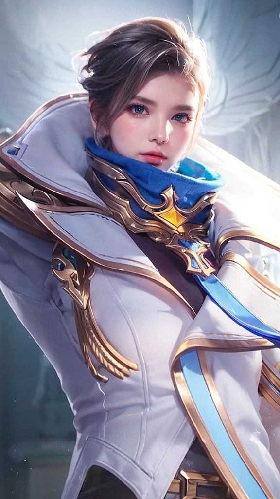 1 girl, solo, cute, looking at viewer, beautiful body, blush, (silver blonde short wavy hair), (small breast), (green eyes), very life-like eyes, stylish casual outfit, beautiful environment, highly detailed, masterpiece, best quality, highest quality, high resolution, (masterpiece:1.2), realistic lighting, incredible lighting