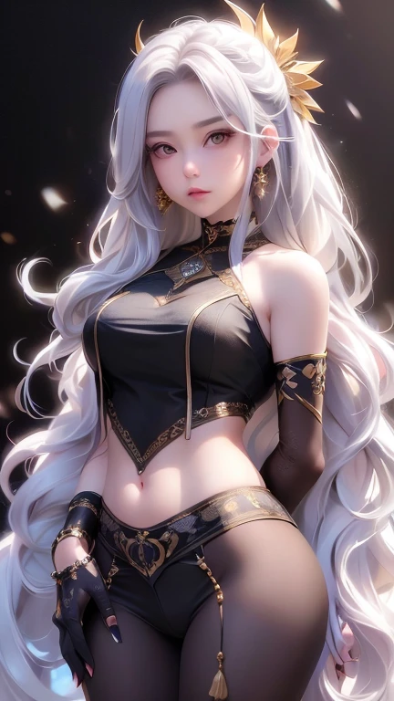 mksks style, One girl, cute, Surrounded by yellow lights, Golden Eyes, Gray Hair, Black background, close, No smiles, masterpiece, Super detailed
