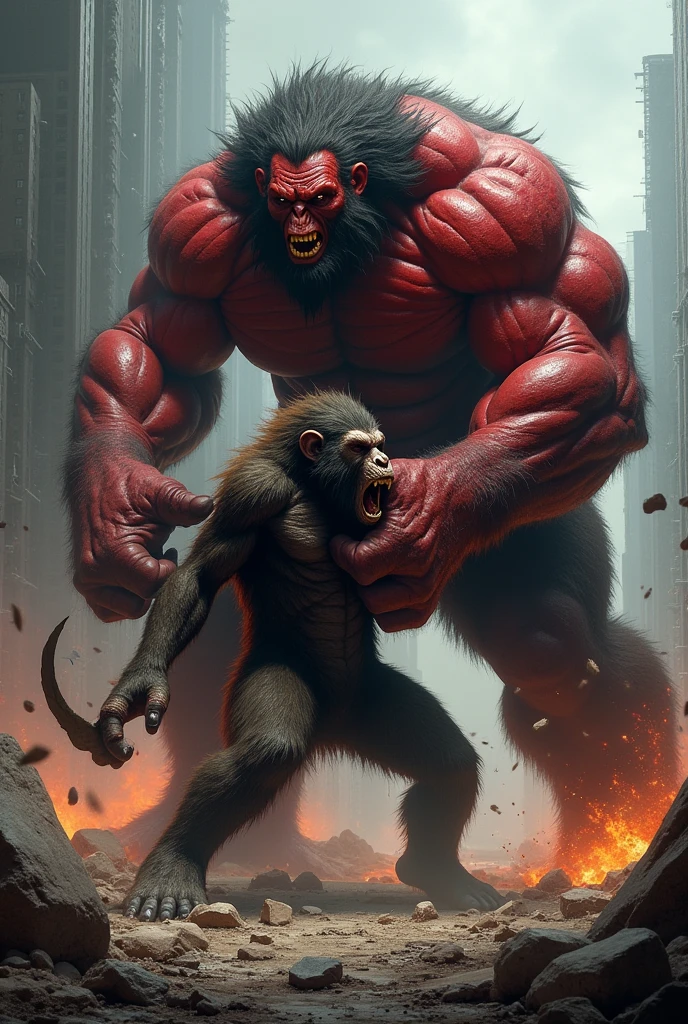 The big red hulk muder to giant m
onkey king