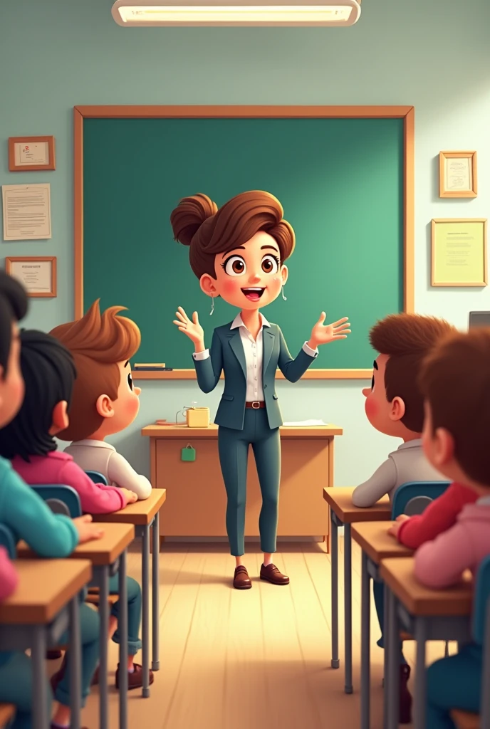 Teacher Teaching a class room Cartoon photo and ask question a one student