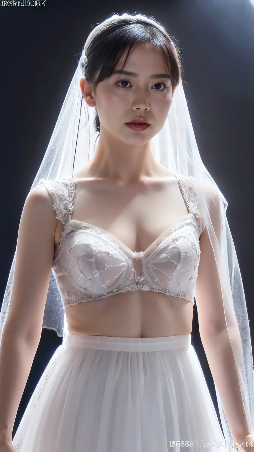 ((Highest quality,16K,High resolution,masterpiece:1.6)),Very detailedな,Very detailed,(Realistic,photoRealistic,photo-Realistic:1.37),Beautiful woman,Naked Bride." shape, Large saggy breasts, Beautiful nipples, Perfect body, whole body ,((Beautiful lighting in cinema、indirect lighting、Soft lighting、Beautiful subjects without shadows:1.5 )),Studio shot,((Dark and gloomy background:1.5)), (((white transparent wedding dress, Transparent Micro Panties, Transparent Micro Bra,))) . Thick pubic hair. ,(Highest quality, 4K, 8k, High resolution, Tabletop:1.2), Very detailed, (Realistic, Realistic, Realistic:1.37), Royal, Charm,