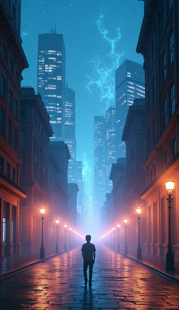 - "Create a 3D render of a city at night where the buildings and streets are illuminated by an ethereal, otherworldly light. The scene should convey a sense of continuous transformation, with a mysterious, magical aura that hints at the unusual phenomenon occurring each night."