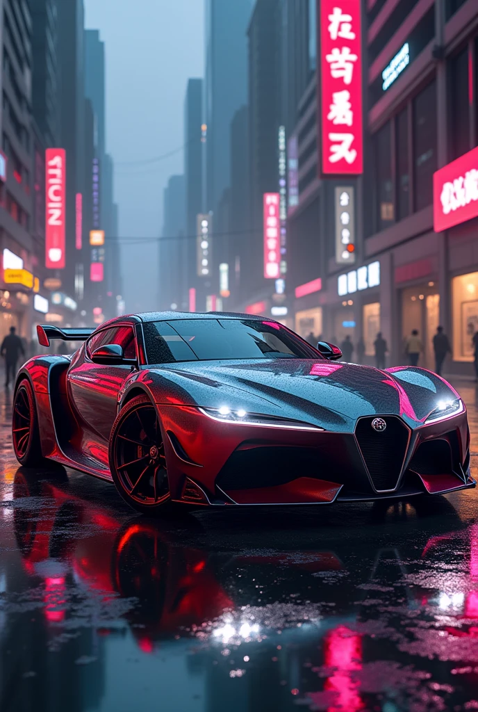 crea un auto combinando un Toyota supra mk3 de 1990 con un Alfa Romeo Italdesign Sighero 1997