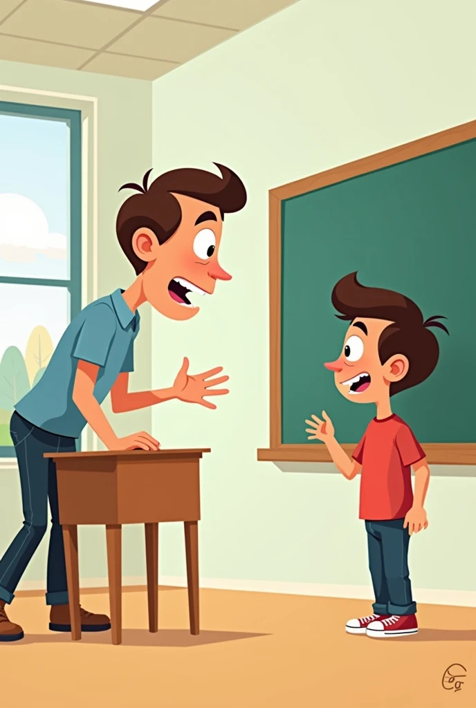 Teacher can ask question a one student Cartoon photo  
