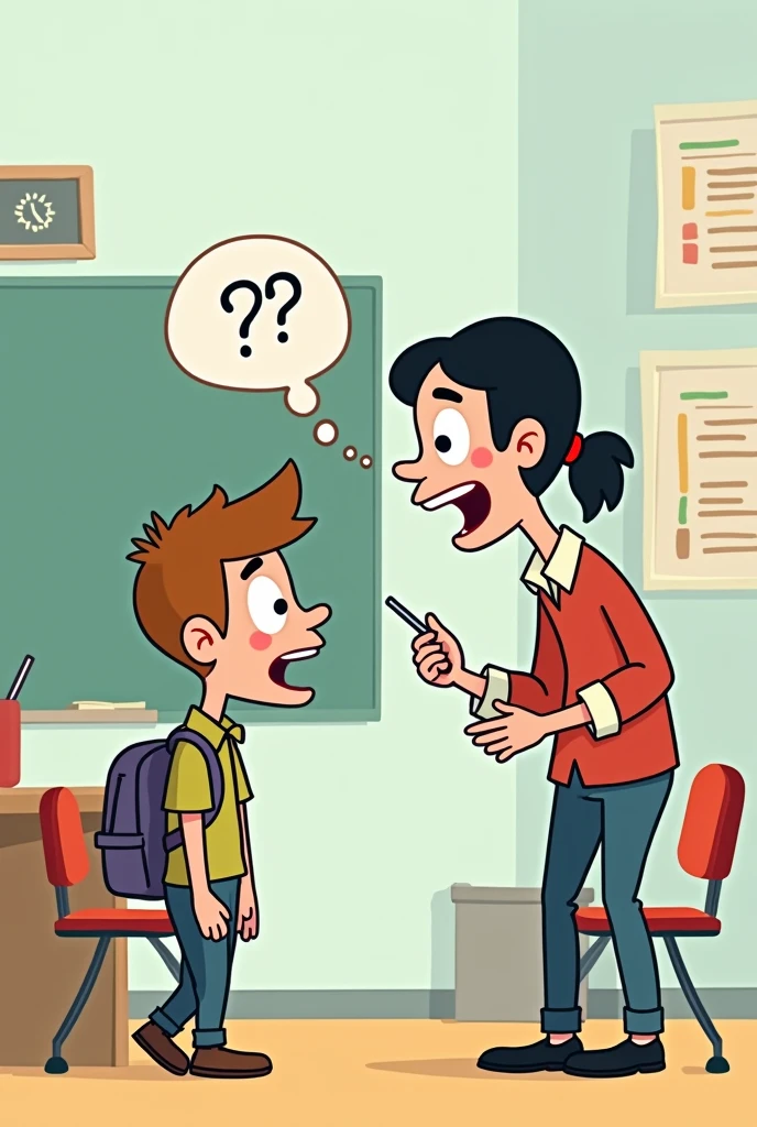 Teacher can ask question a one student Cartoon photo  
