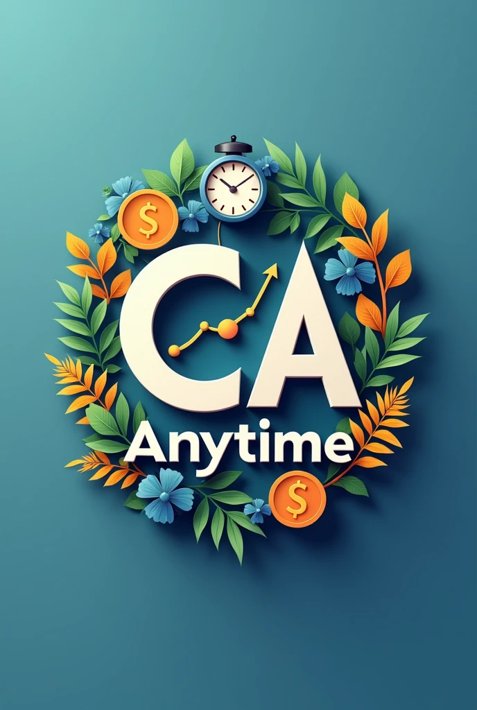 Create an eye-catching logo for "CA Anytime" with the tagline "We Know Finance Better." The logo should have an Indian style with bold colors like blue, green, orange, or gold. Include financial elements like currency symbols, graphs, growth arrows, and trade icons to represent financial services and growth. Highlight "CA" creatively, incorporating a clock within the "C" to represent "Anytime" service. Add a graph or bar chart to symbolize financial trends. Use modern and professional typography and add a subtle Indian cultural touch for uniqueness and memorability.
High quality 4k logo and detailed 