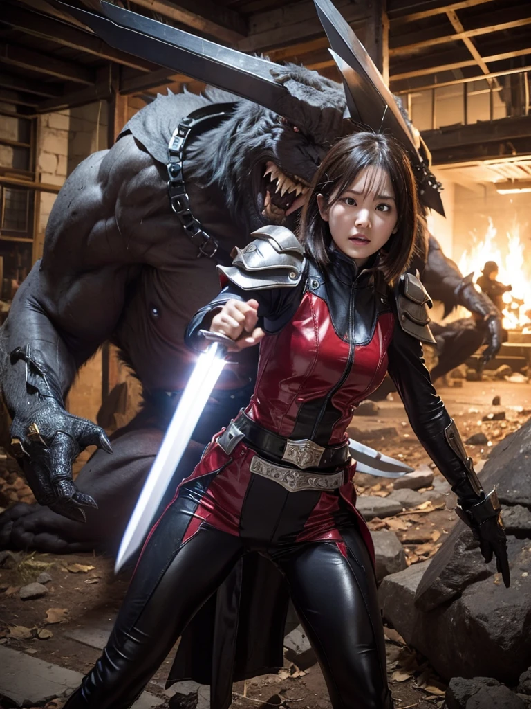 Woman fighting monsters with guns