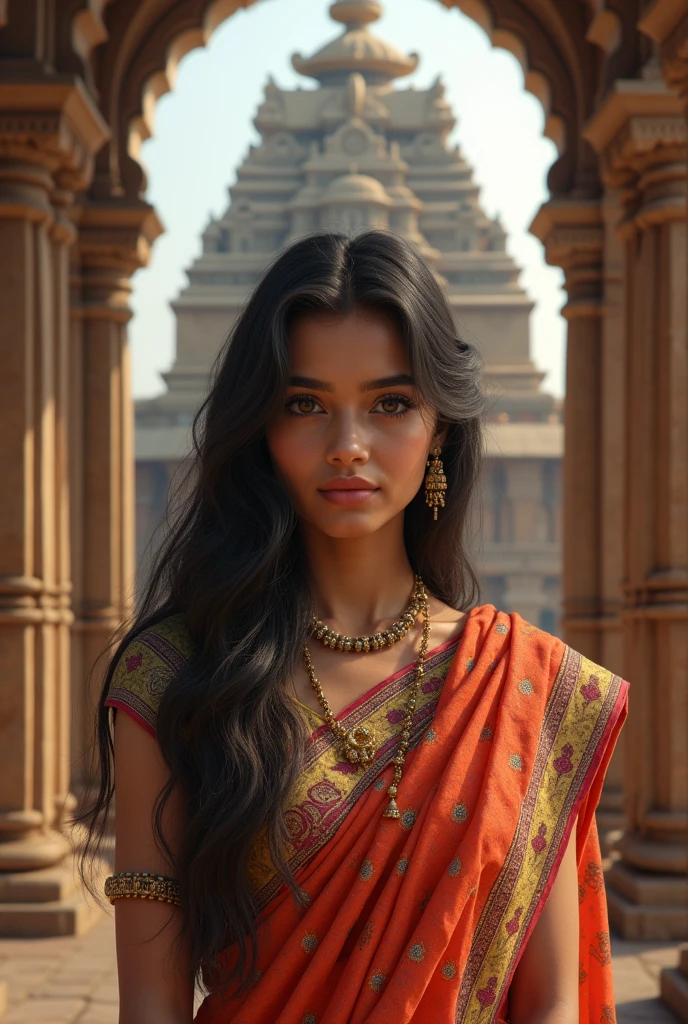 Beautiful Indian girl in saree at puri jagannath temple 