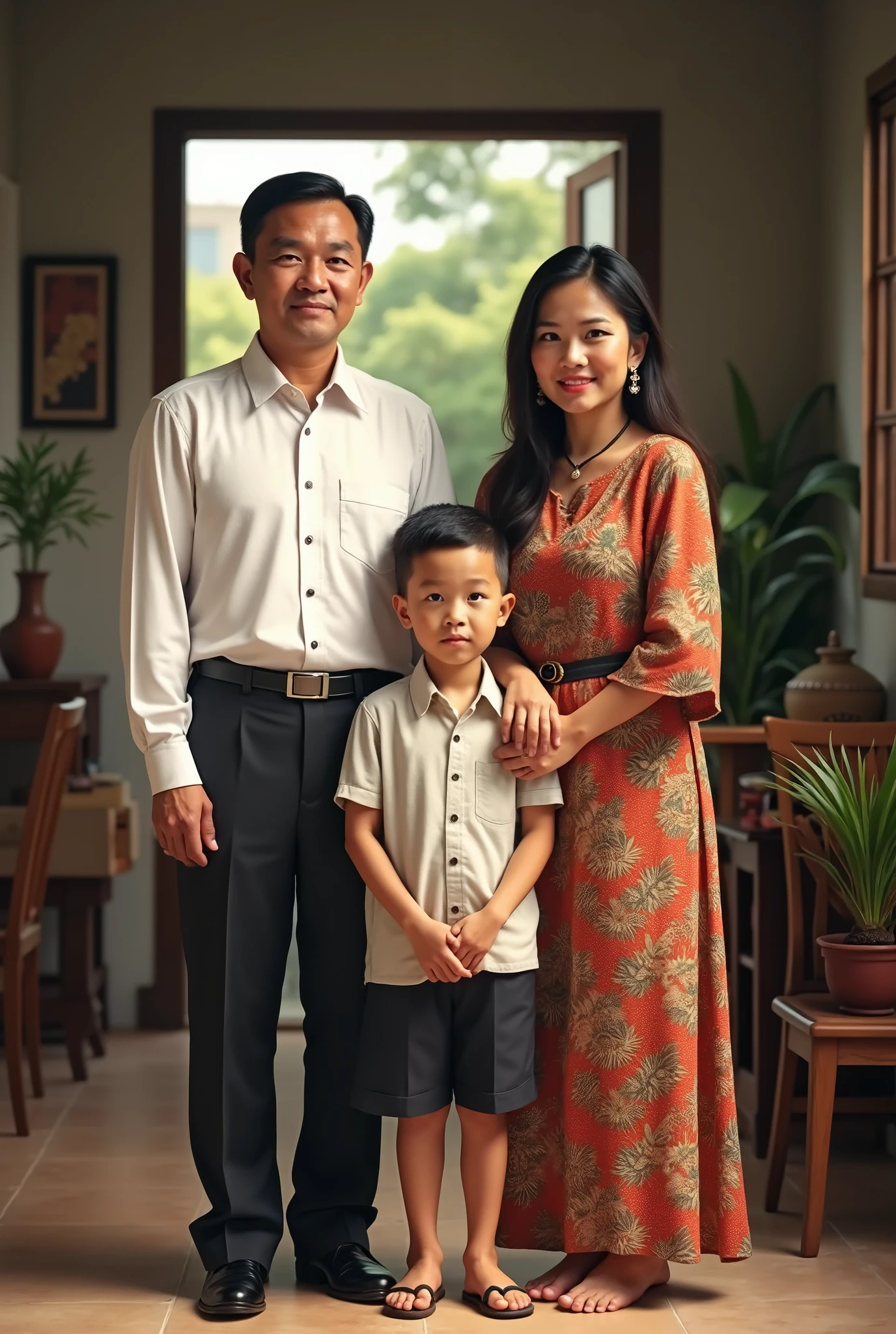 image of an Indonesian civil servant husband and wife and a son