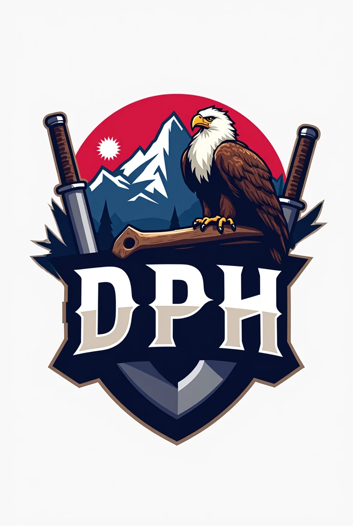 make a logo 
Name DPH ESPORTS 
and in background Nepali flag Mountain and khukuri and eagle
name DPH 
ESPORTS 