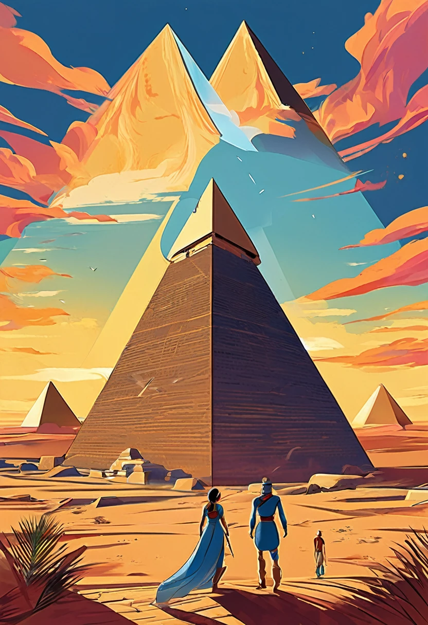 2 pyramids, vector style, Manga style, Digital art, Marshall Arisman, cover illustration, 70 mm, 7 0 mm, 70 mm, book cover illustration, ot Brigitte Barragher, cover альбома, novel cover for a book, Art concept of the book cover, cover, 7 feet tall, 
