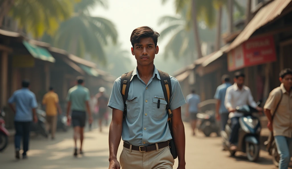 An Indian adult boy going to school for study