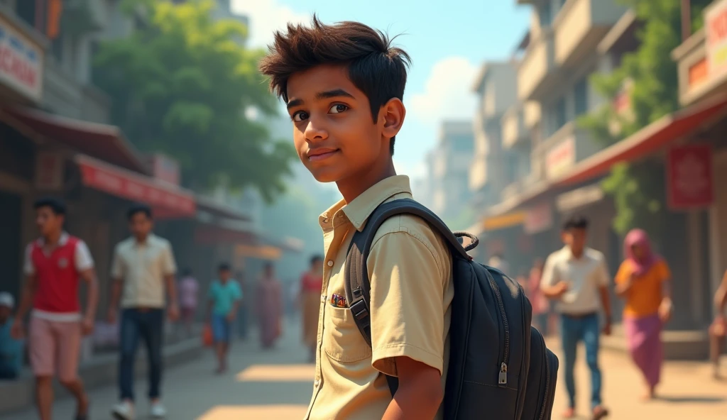 An Indian adult boy going to school for study 