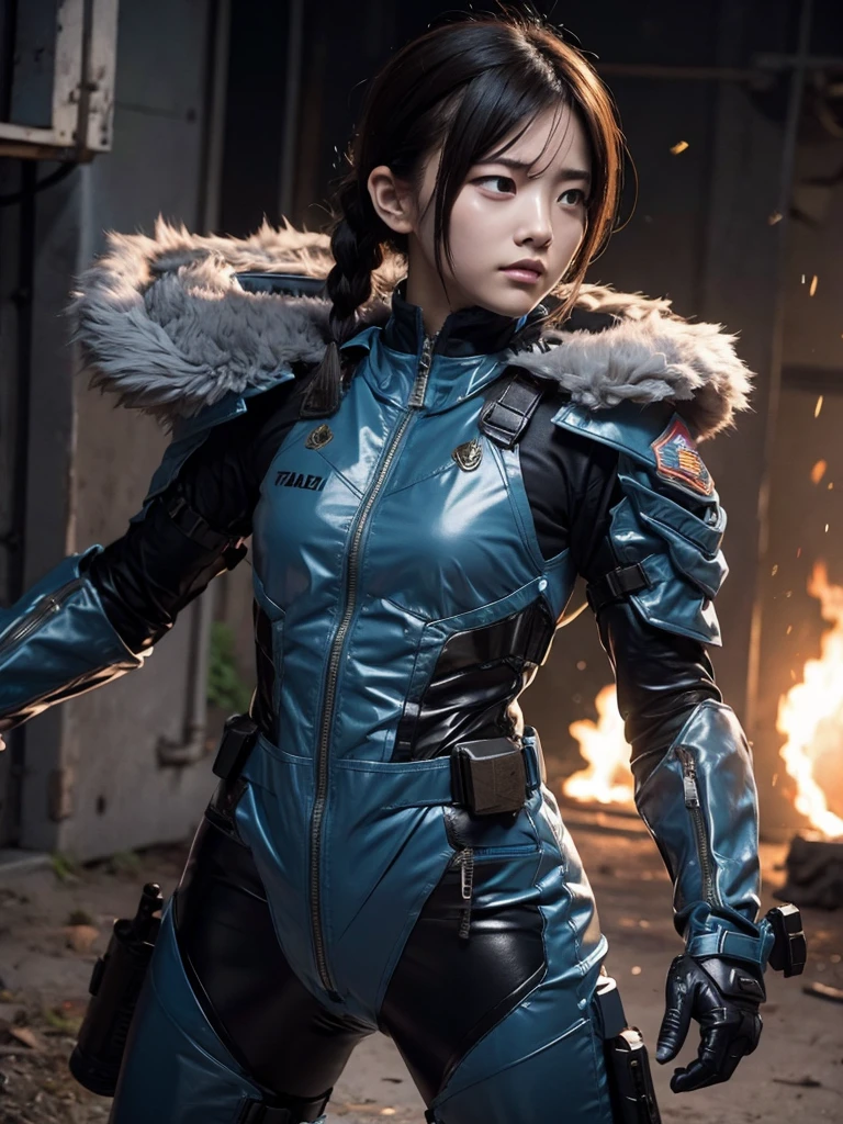 Female soldier fighting monsters