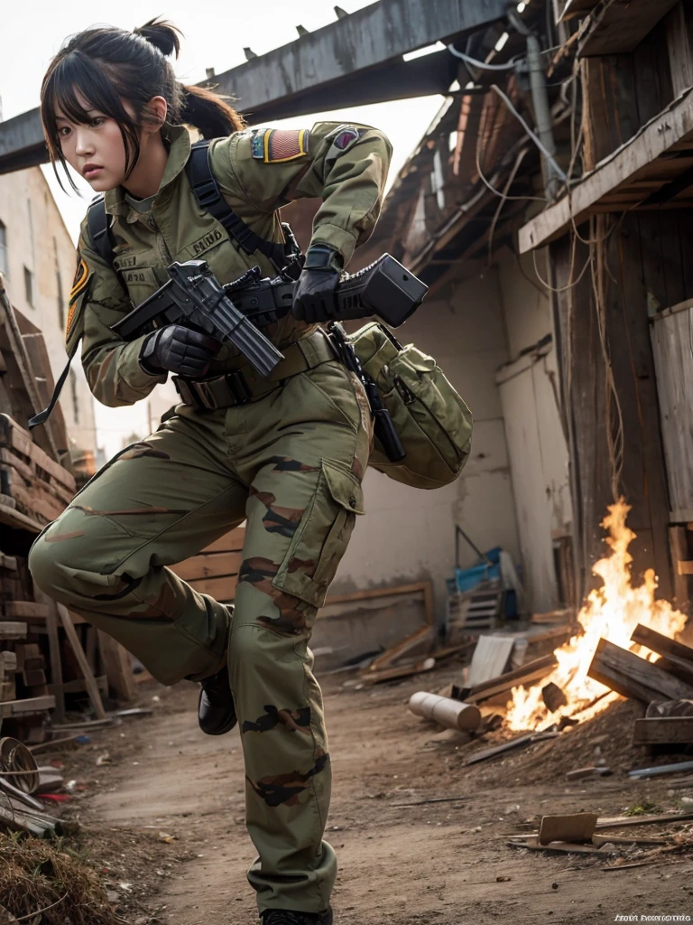 Female soldier fighting monsters