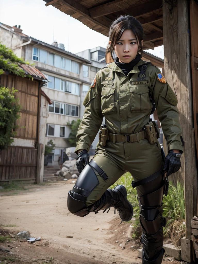 Female soldier fighting monsters