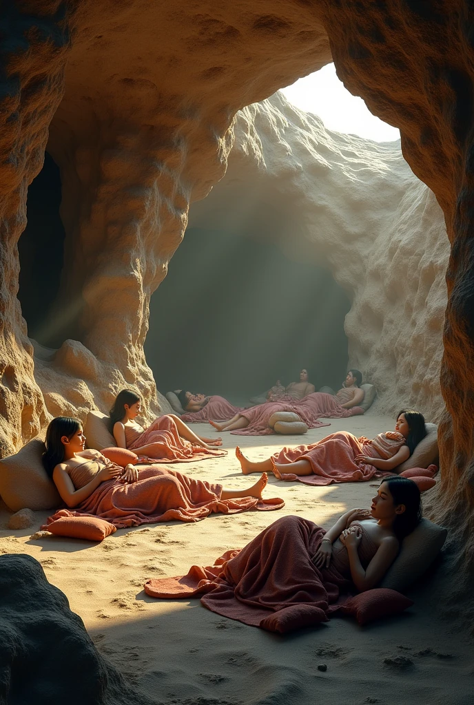 Pictures of people sleeping in a cave